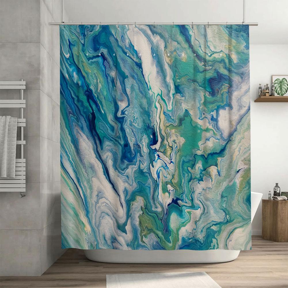 Abstract Watercolor Shower Curtain Blue Marble Design for Bathroom Decorations Customizable Size Material Options Available on A
