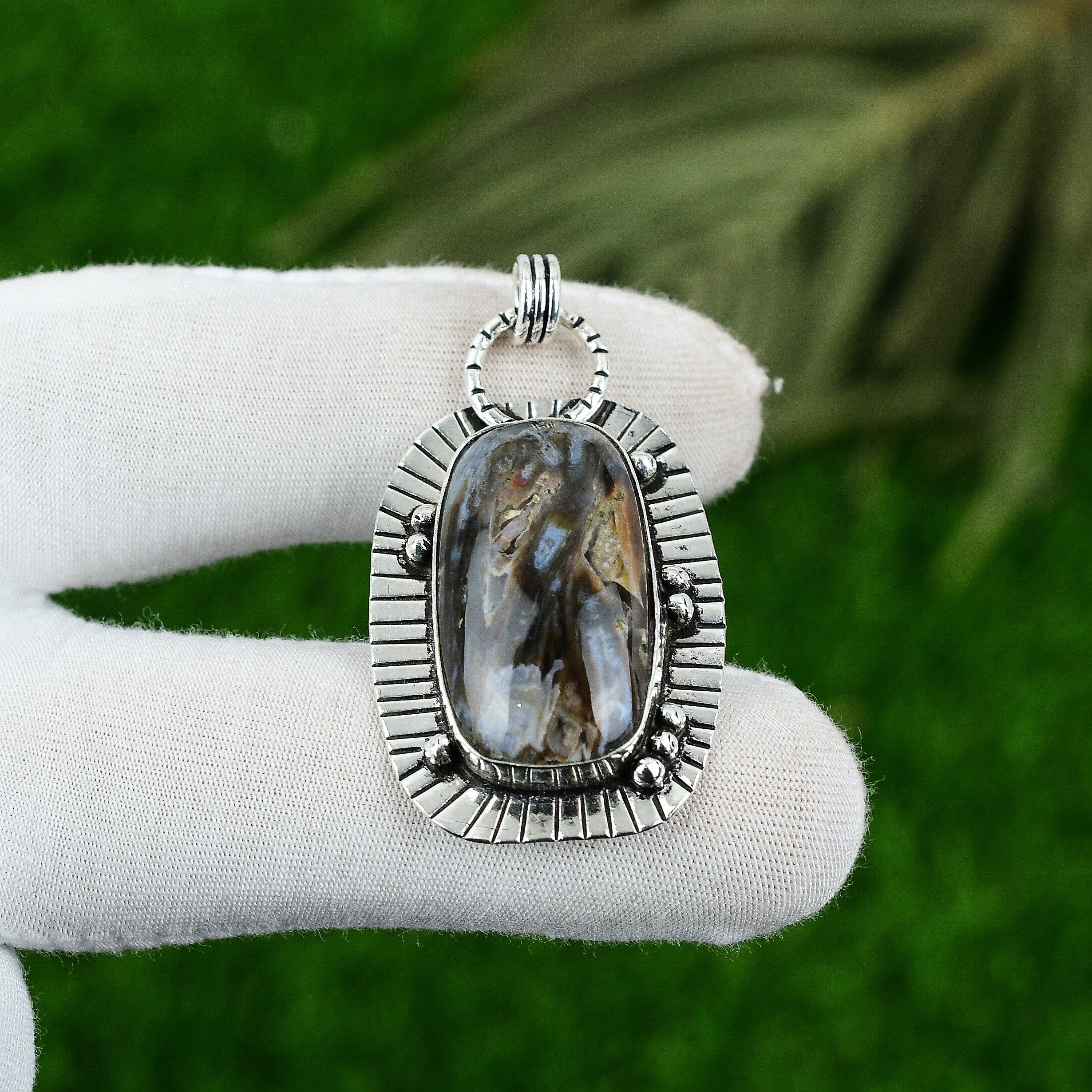 Daughters Day Deal 925 Sterling Silver Natural Stick Agate Bezel Unique Pendant