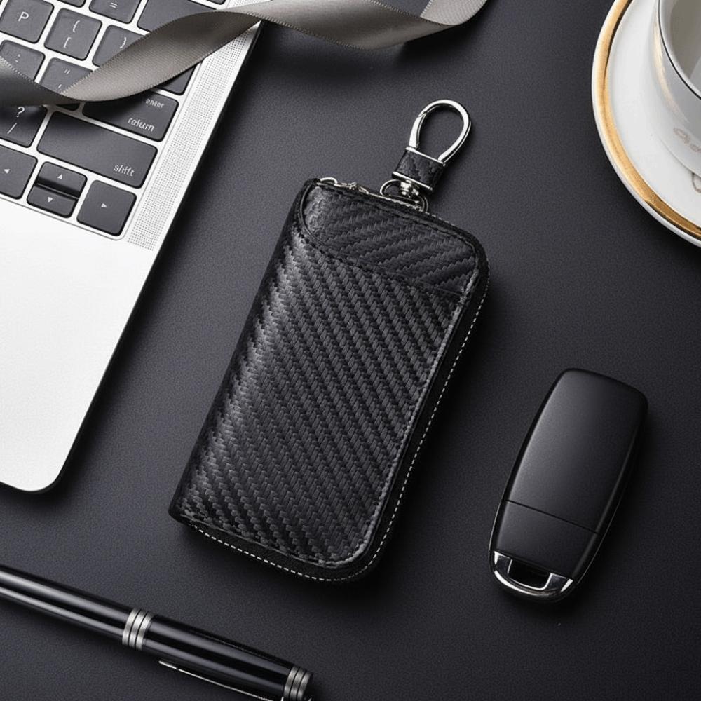 New PU Leather Keychain Bag Carbon Fiber Retro Car Key Bag Portable Mini Keys Pouch