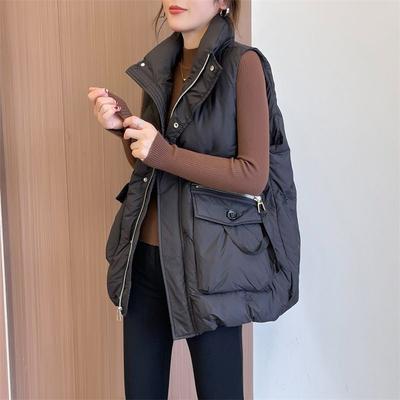 Daunenweste für Damen Winter Locker Vielseitig Ärmellose Oberteile Weste Übergroß Verdickt Stehkragen Lässig Einfarbig Weste