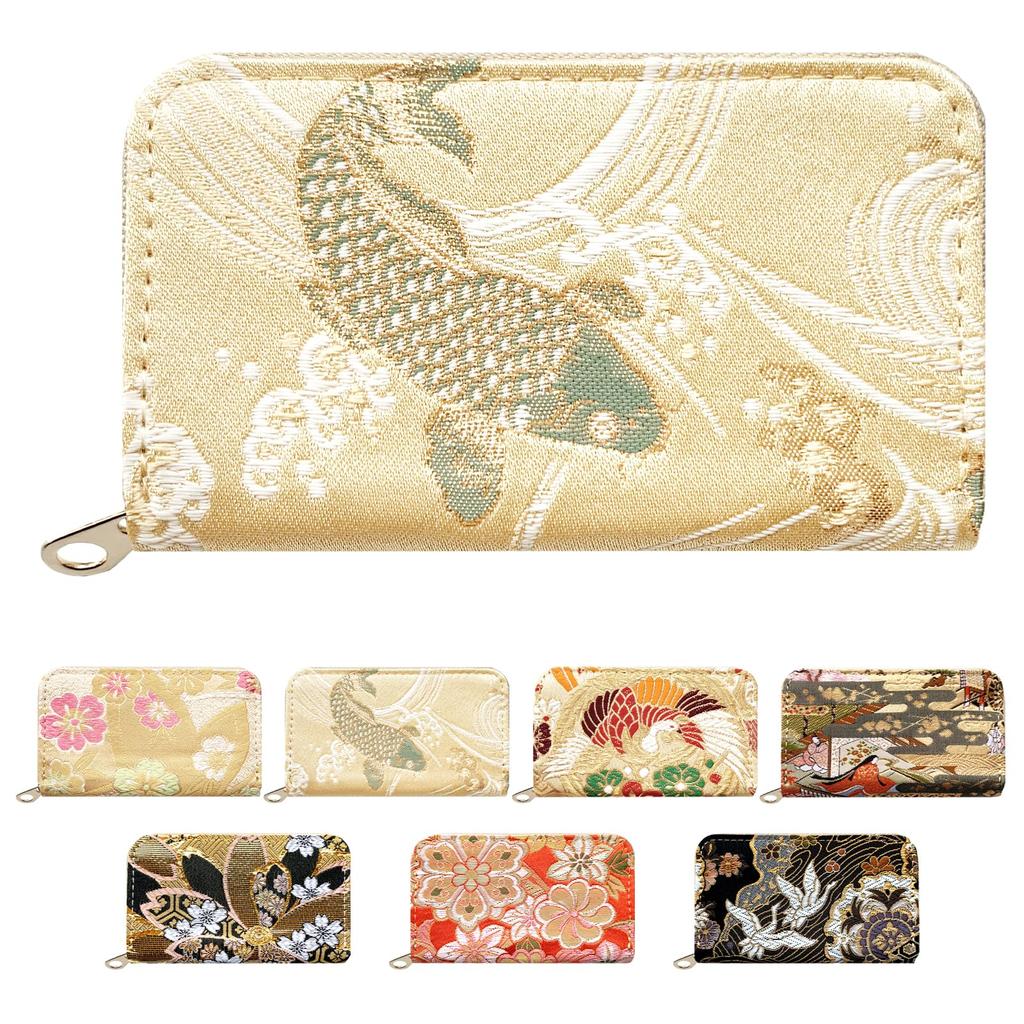 Pine Coin Case with Round Perfect for Elegant and Carp Design [leo&aoi] Nishijin-ori Zipper, Kimono, High-Quality,