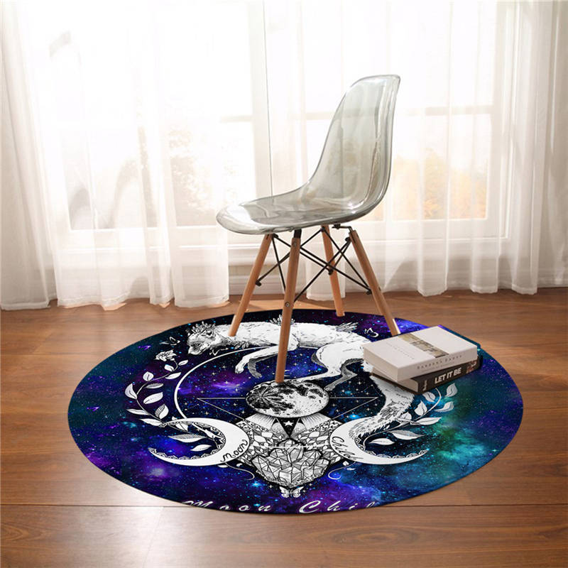 Round Carpet Moon Kids Black Bedroom Carpet White Fox Floor Mats Planet Anti-Slip Mats Home Decor Floor Mats