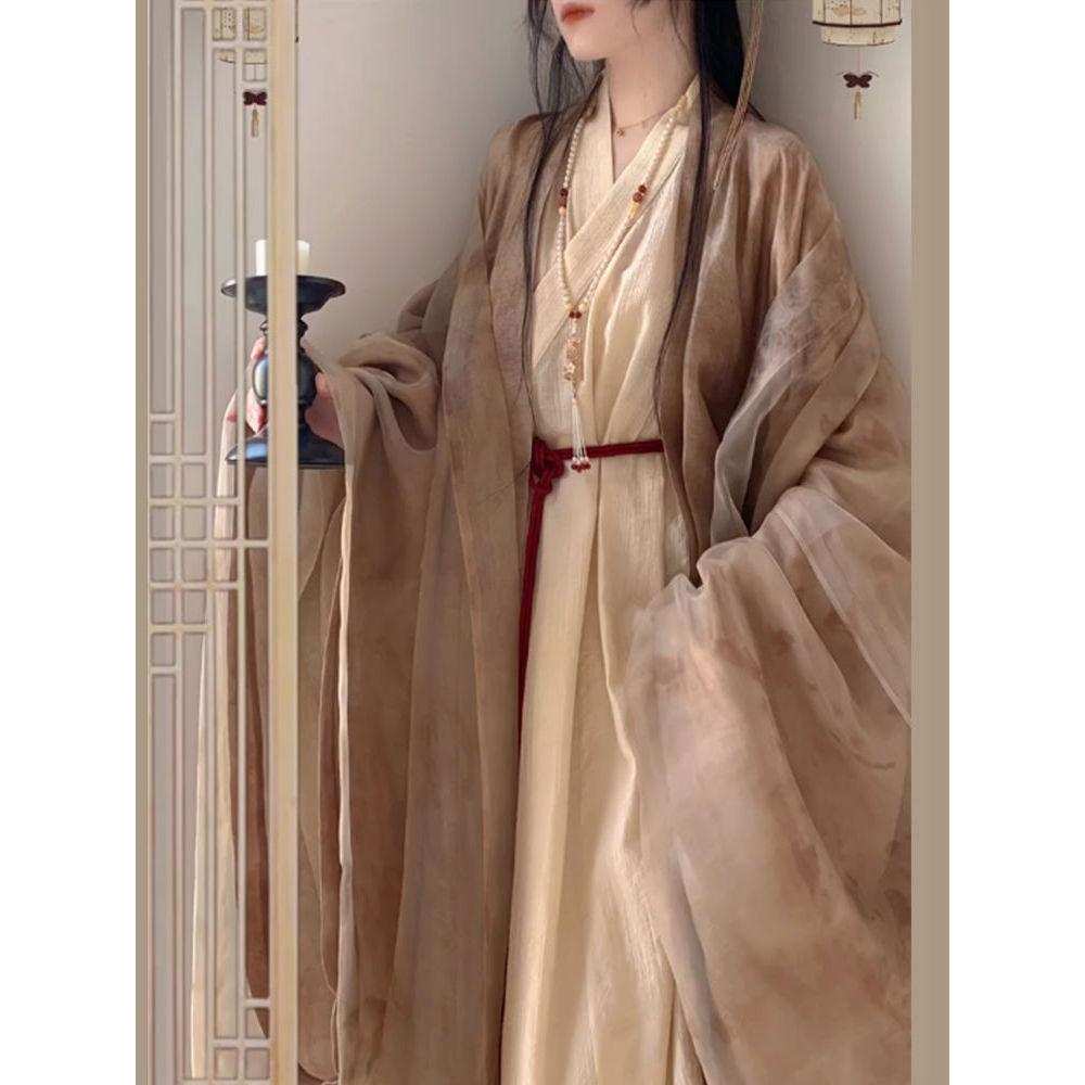 Camisa estampada Hanfu de manga reta, saia longa de fada na cintura