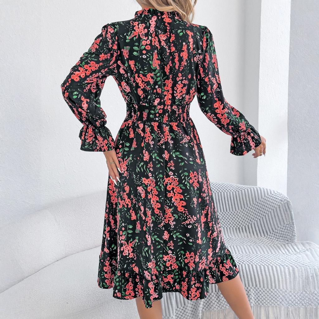Women's Fashion Party Solid Color V-neck Long Sleeved Slim Fit Sequin Pleated Ribbon Wrapped Hip Dress Evening Dress