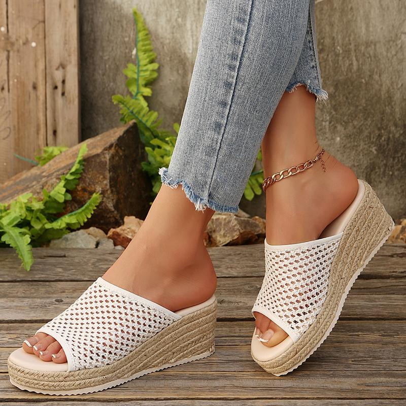 Fashion Hollow Out Mesh Braided Wedge Sandals Women Summer Fashion Thick Sole Espadrille Slippers Woman Comfort Casual Platform Sandals