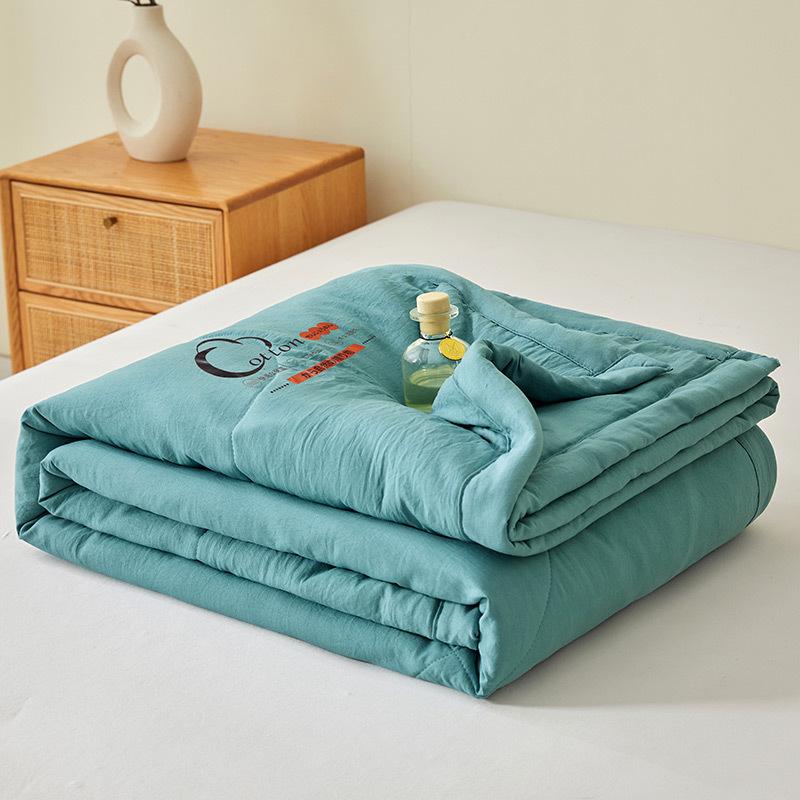 2026 Japanese Style Solid Color Washed Cotton Summer Quilt for Air Conditioning—Single & Double Sizes Available 110x150cm темно-синий