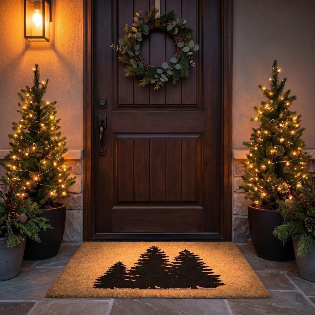Christmas Three Trees Design Coir Doormat Non- Entrance for Holiday Decoration
