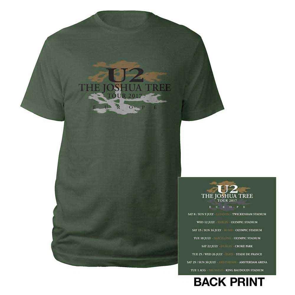 U2 T Shirt Joshua Tree Logo 2017 European Tour Official Mens Green ex Tour L S