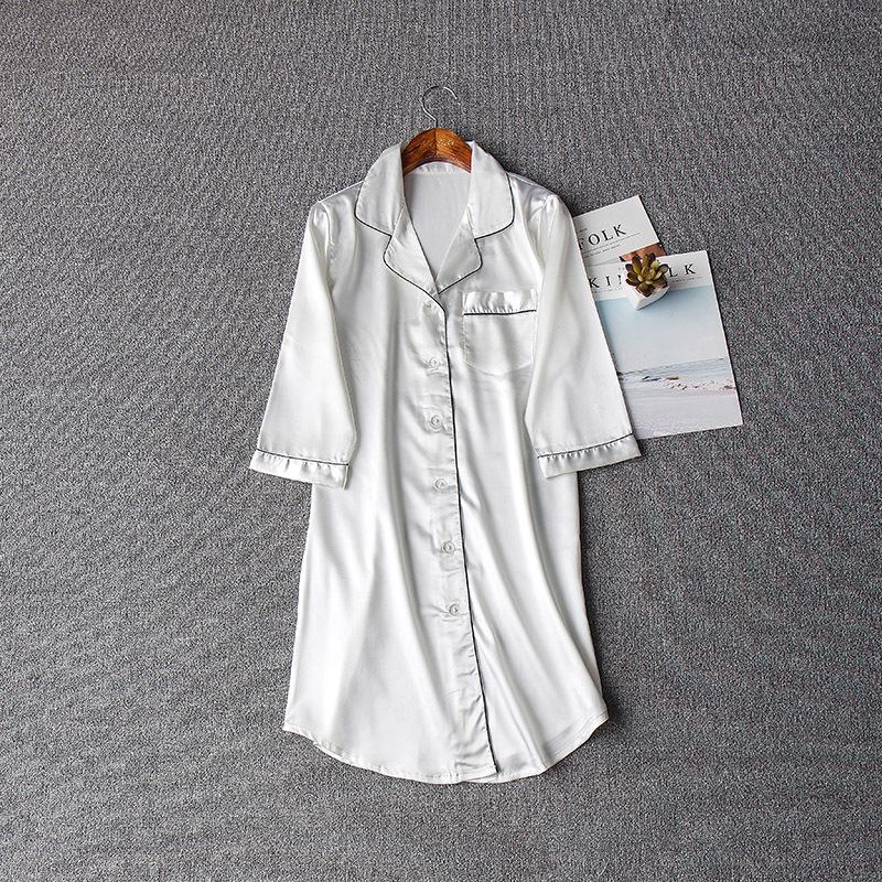 Spring/Summer 7-Sleeve Ice Silk Pajamas Shirt & Nightdress - Douyin Influencer Edition