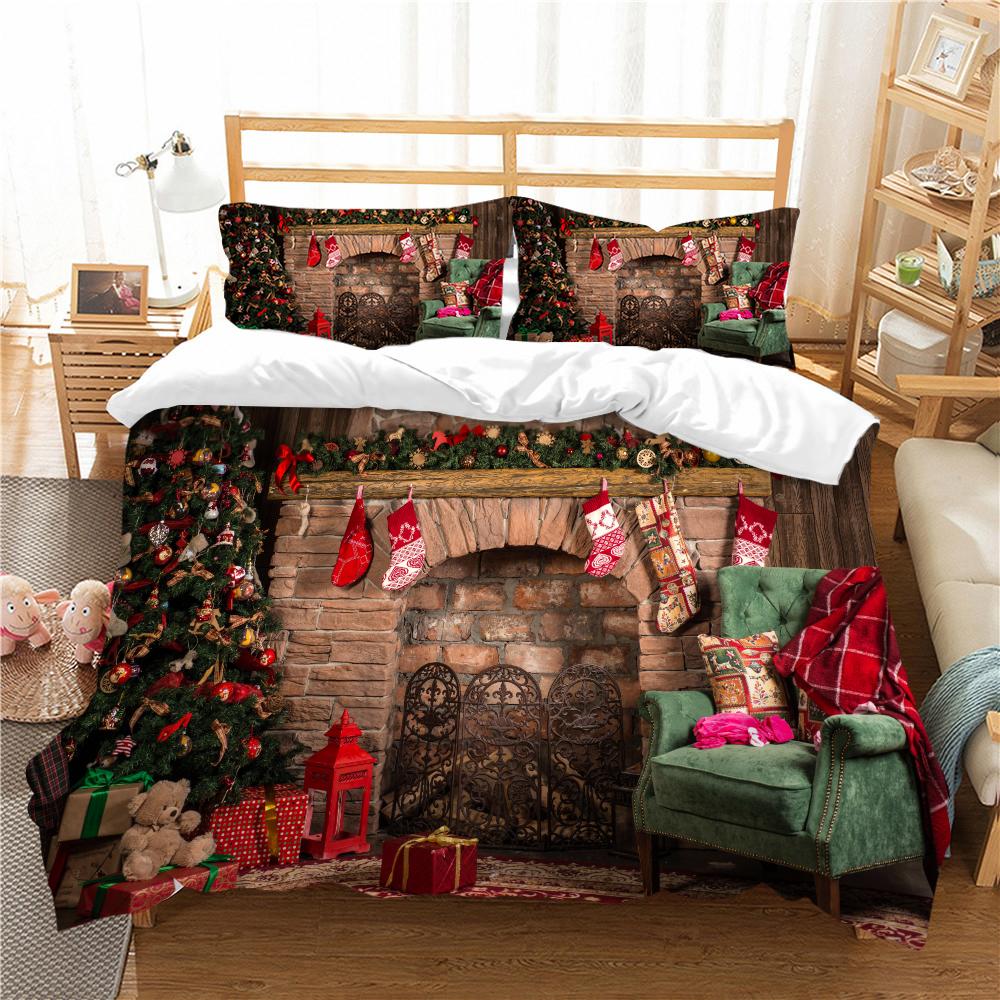 3D Christmas Bedding Set Christmas Gift Quilt Cover Pillow Case 2 or 3 AU/EU/DE/ES Full Size Soft Home Decoration