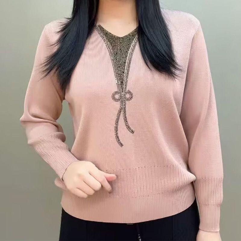 

Женский вязаный свитер большого размера, свободный, с круглым вырезом, тонкий пуловер, вязаный топ XL розовый