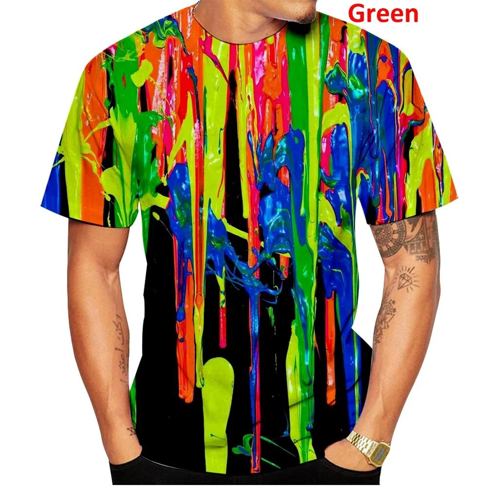 Summer Round Neck 3D Graffiti Print Top Fashionable Casual Short Sleeved Men's T-shirts