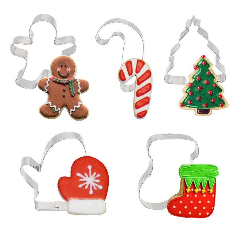 5Pcs Christmas Cookie Cutter Set Gingerbread Man Xmas Tree Biscuit Mold Stamp 2024 Christmas Party New Year Baking Accessories