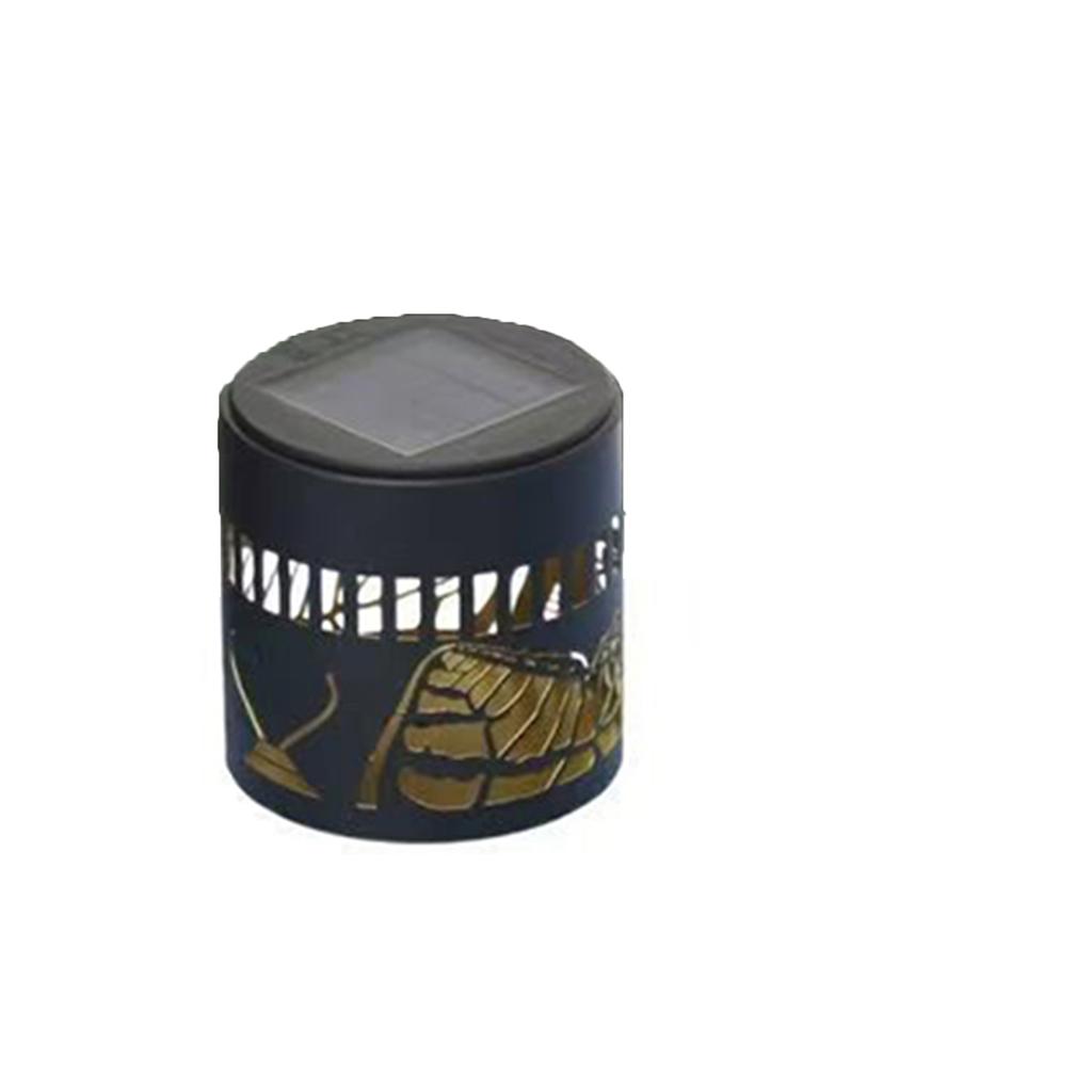 Solar Lantern Outdoor Garden Light Metal Cylinder with Insect Pattern Cutout Waterproof Decorative Yard Lighting for Patio Pathway Lawn Tabletop