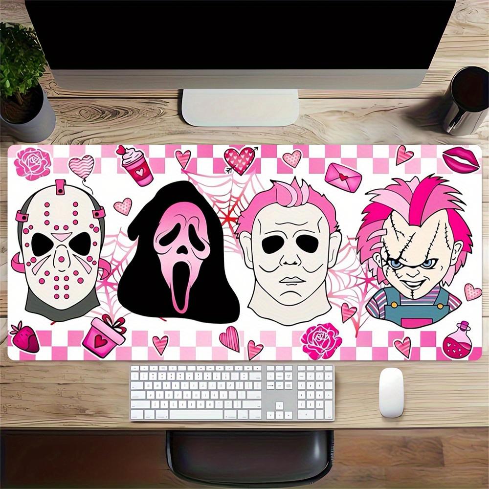 Large Multi-Size Non-Slip Rubber Base Halloween,Pink,Horror Characters Mouse Pad,Stitched Edges Keyboard Desk Mat for School,Office