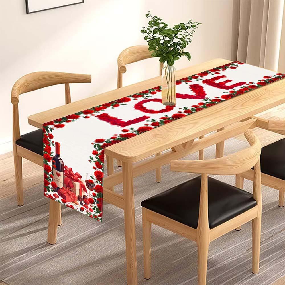 

Contrast Color Valentine s Day Table Runner Plaid Red Heart Tablecloth Women Style4