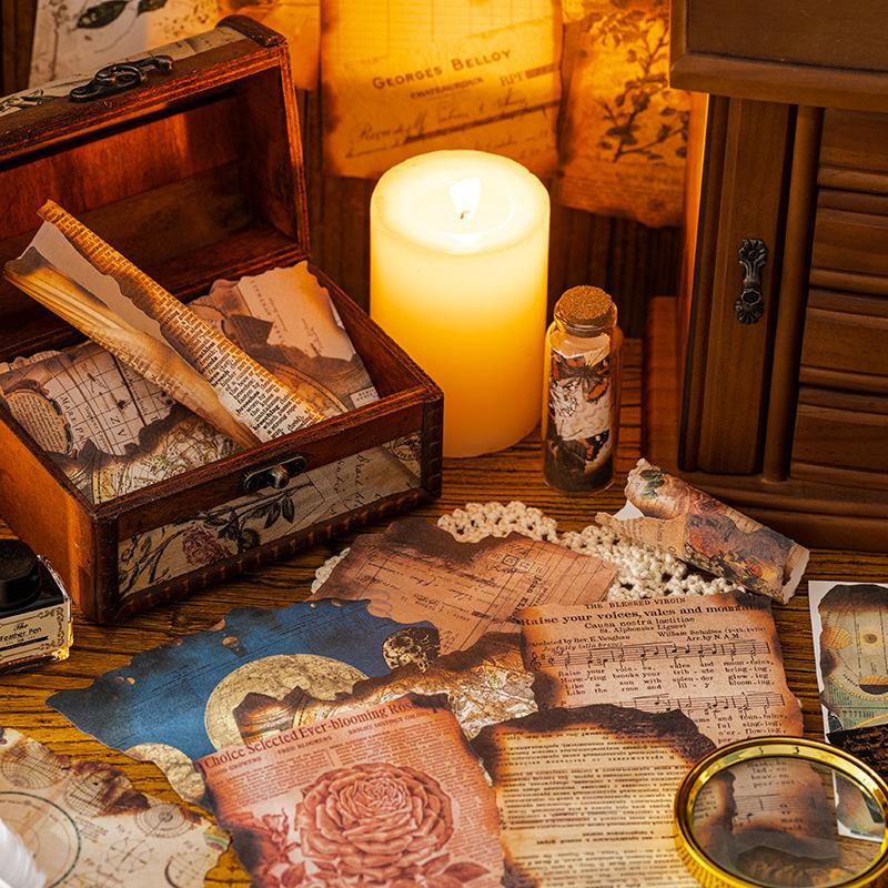 1pack/30pcs Retro Burned Material Paper Unique Irregular Shapes Aged Look Designs Such Antique Maps