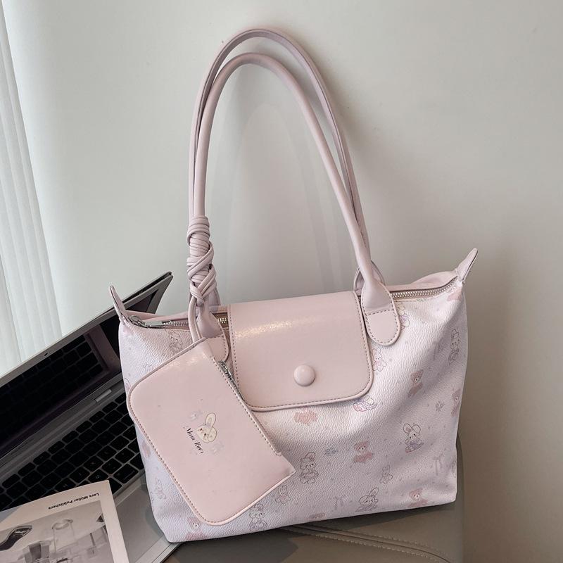 Retro commuter large-capacity bag women's 2025 new niche design shoulder bag sweet and cute printed tote bag