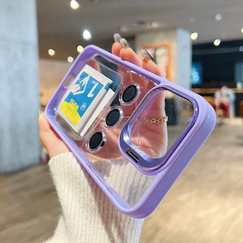 Transparent Bumper Shockproof Case For Apple iPhone 15 14 13 12 11 Pro Max 15 Plus Metal Camera Protection Ring Lens Stand Cover