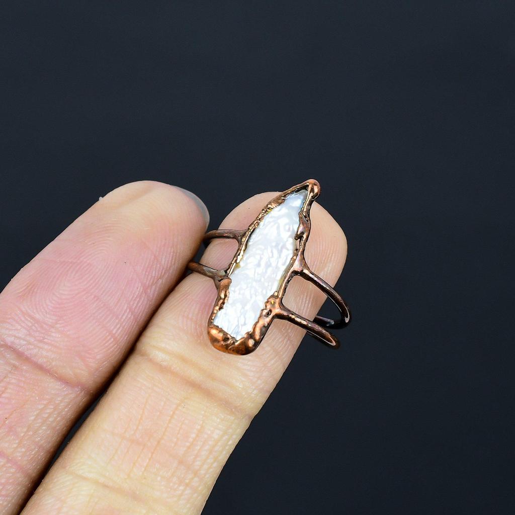 Mother Of Pearl Handmade Gemstone Ring, Copper Electroformed Ring Antique Jewelry, Adjustable Ring Engagement Gift