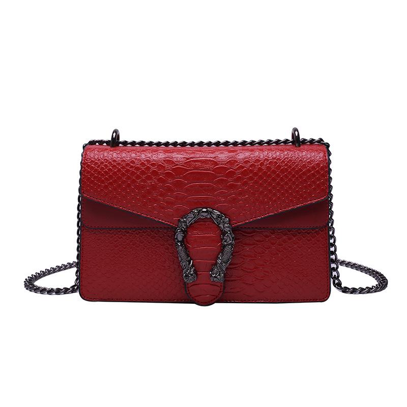 Snake Print Crossbody Chain Bag - 2024 Small European & American Style Single-Shoulder Bag for Women красный