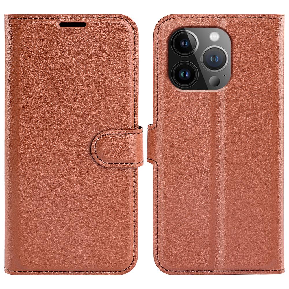 For iPhone 15 Pro Max Wallet Case Litchi Texture Shockproof Leather Flip Stand Phone Cover