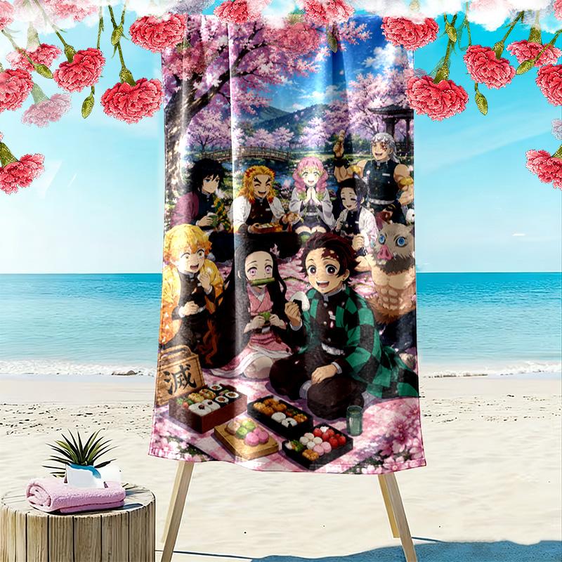Kimetsu no Yaiba Print Beach Towel, Large Soft Quick Dry Towel for Beach Camping Swimming