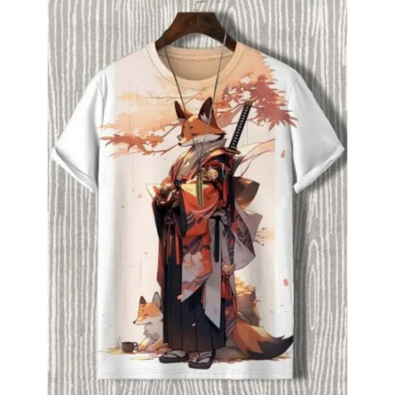 Summer Round Neck 3D Warrior Cat Printed Top Fashionable Casual Short Sleeved Men's T-shirts