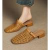Sheepskin version~ 3cm thick heel slippers women's summer outer wear woven hollow breathable hole half drag fisherman sandals