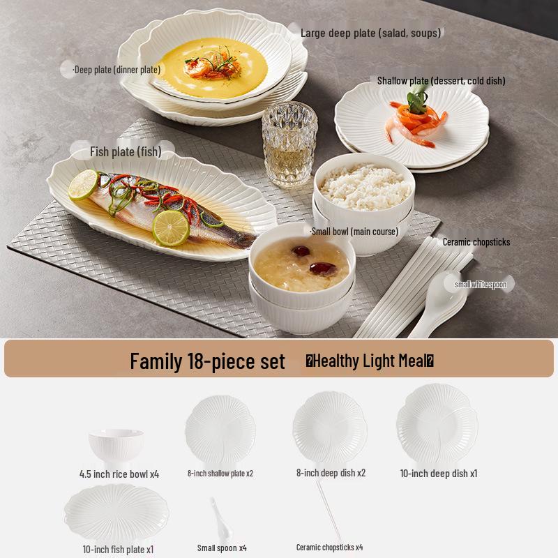 Bílá keramická sada talířů na polévku a salát - Stolní nádobí v západním stylu pro domov a hotel
