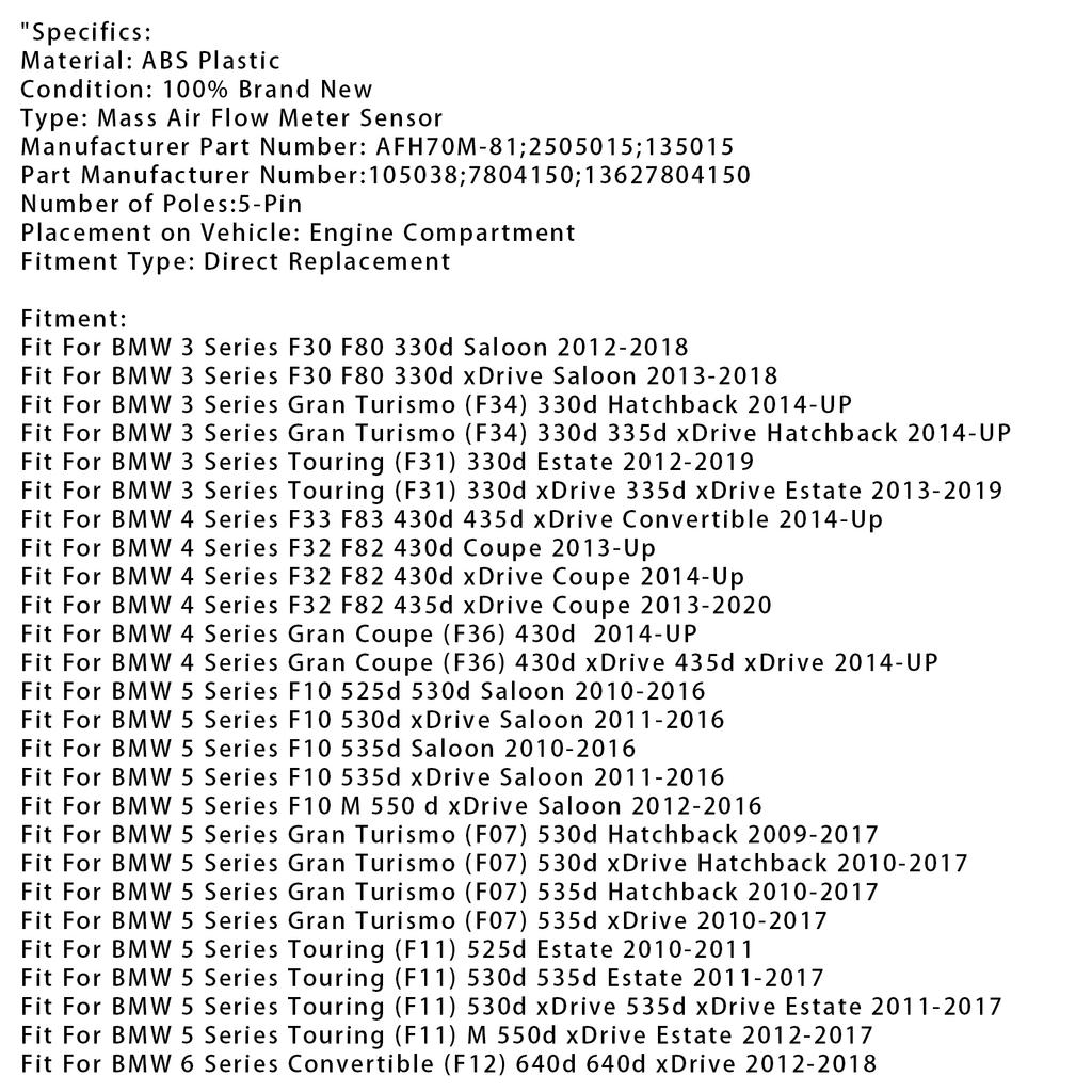 Mass Air Flow Meter Sensor For BMW 330d 525d 530d X3 X4 13627804150