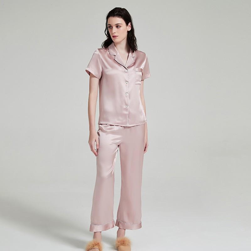 

Women s Summer Butterfly Embroidery Silk Pajama Set - 19 Momme 100% Mulberry Silk, Short Sleeve & Shorts M