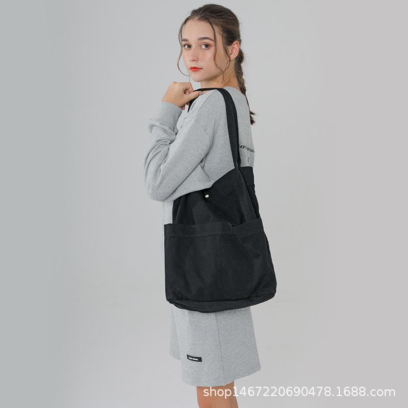 Spring Bag Canvas Bag Retro Washed Cloth Bag Bucket Bag Large Capacity Shoulder Bag