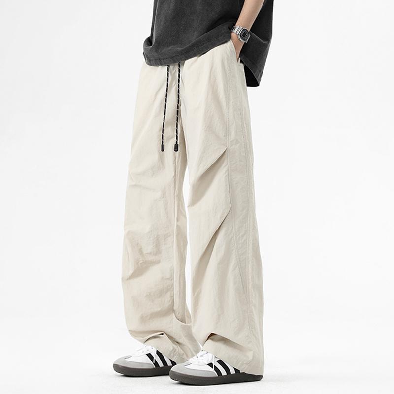 Spring Autumn Elastic Waist Drawstring Casual Fashion Cargo Pants Male Loose All-match Straight Trousers
