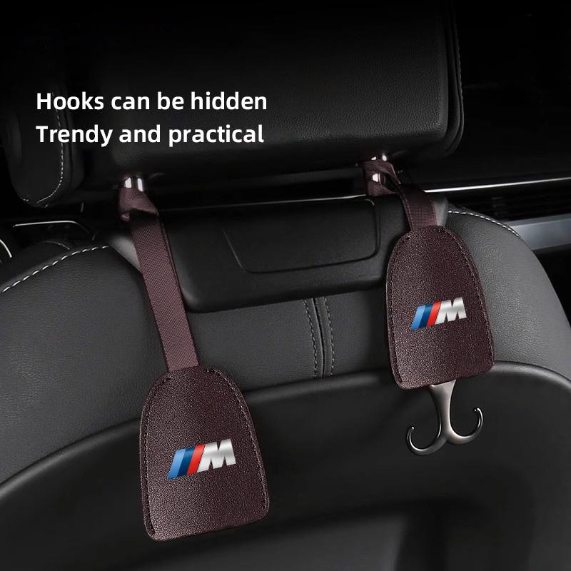 2026 Hot 2Pcs PU Leather Car Seat Back Hooks Interior Accessories Sticker For BMW X1 X3 X4 X5 E46 E90 F20 E60 E39 F10 M1 M2 M3 M5 M6 E8 GK3 ushm3