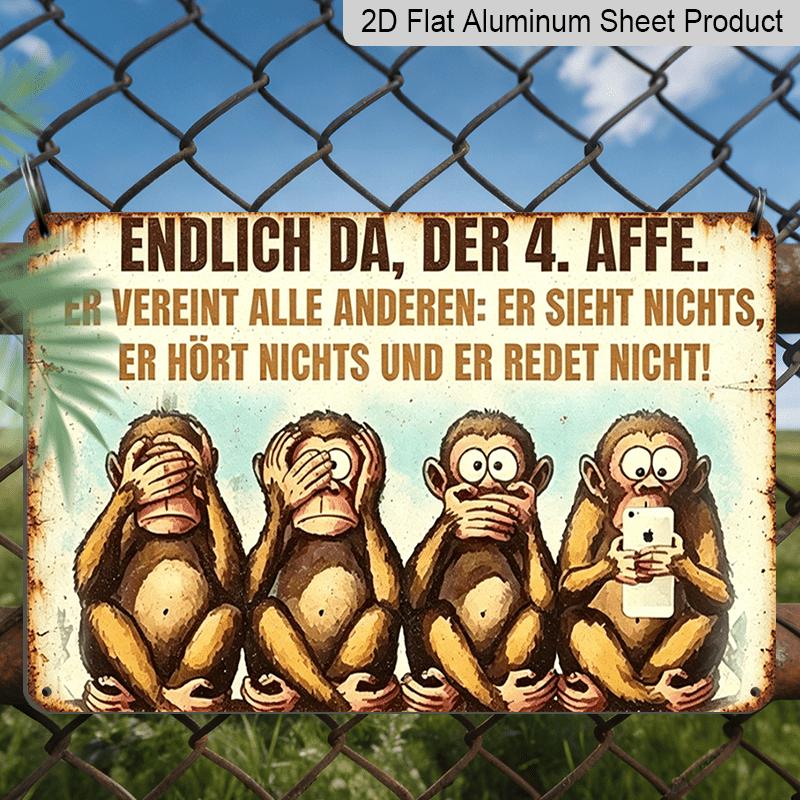 

2D Flat, 1pc Retro Vintage Four Monkeys Wise Saying Metal Sign, with Pre-Drilled Holes, Ideal for Indoor, Garden, Outdoor, and Restroom Decor 20*30cm