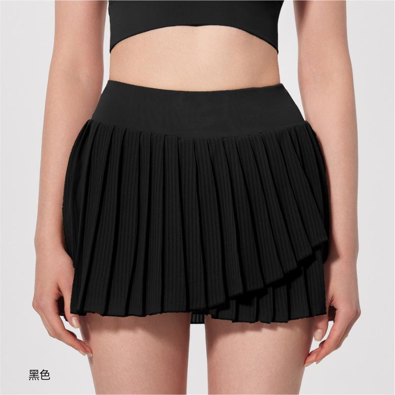 Antibacterial Yoga Skirt Sports Running Pleated Skirt Fake Two-piece Anti-light Lined Golf Tennis Skirt