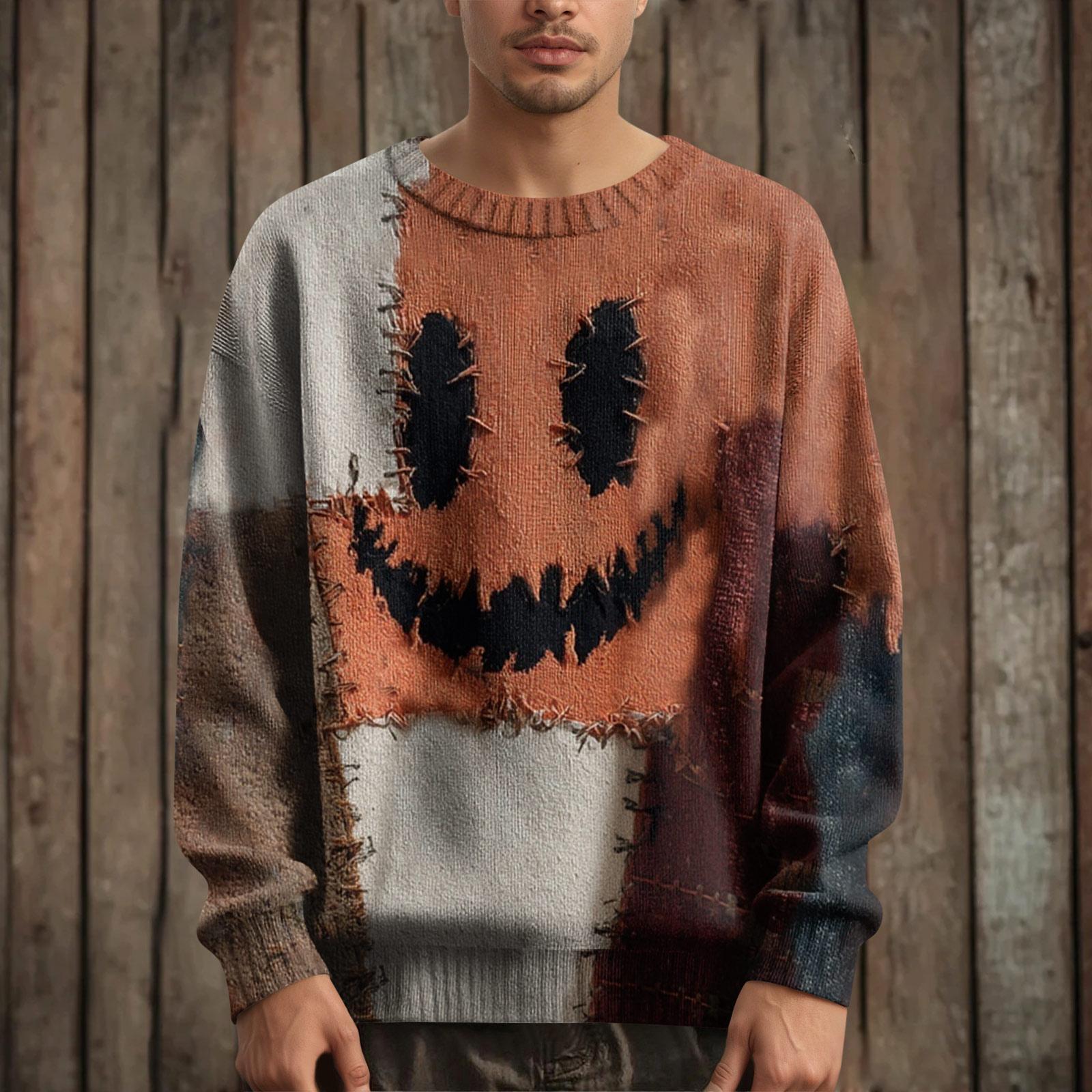 

Мужской пуловер с длинным рукавом, повседневный вязаный свитер оверсайз с принтом на Хэллоуин M оранжевый