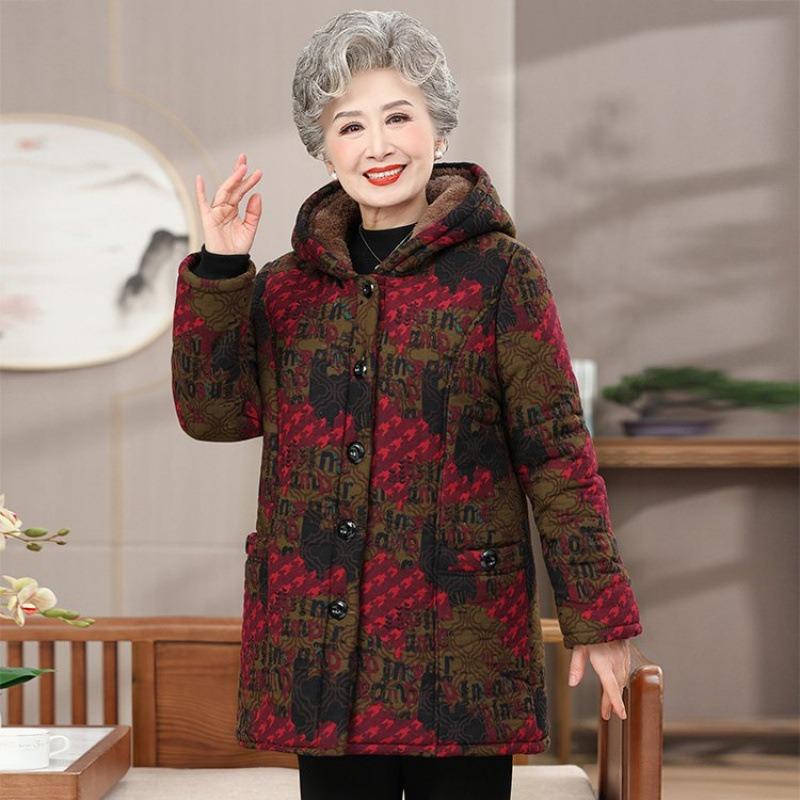 Winter hooded jacket thickened padded jacket velvet padded jacket old warm padded jacket