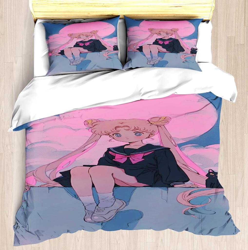 Girls Modern Printed Duvet Cover Set American Girl Lori Pink Bed Tsukino Bunny Upholstery Sets 3 Pieces