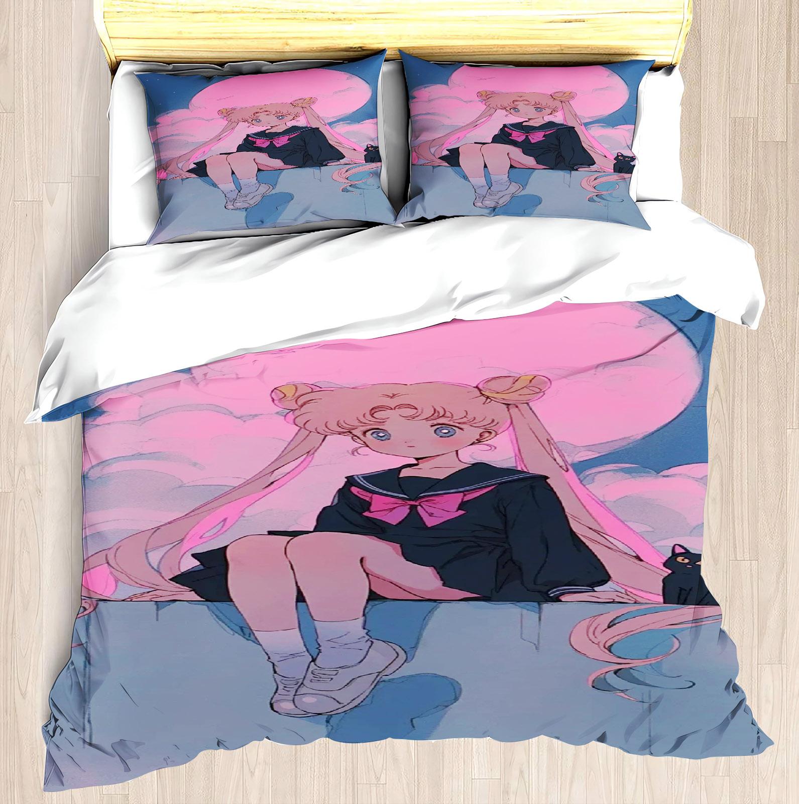 

Комплект современного печатного пододеяльника для девочек American Girl Lori Розовый Постель Tsukino Bunny Комплекты обивки 3 предмета 135x200cm&set