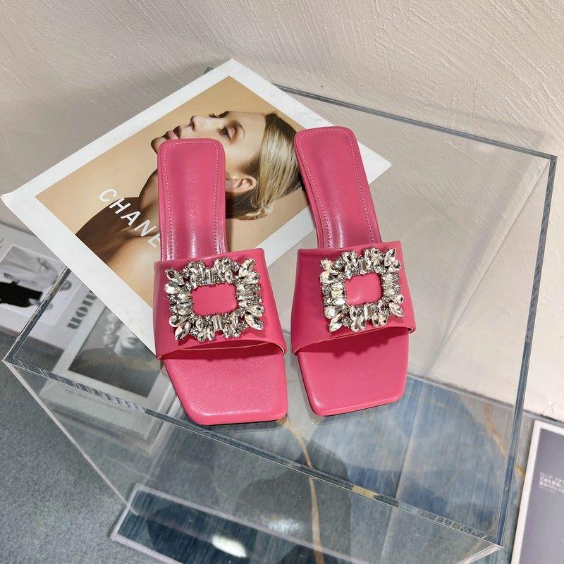 

Fashion Slides Crystals with Heel Sandals Open Toe Shoes for Women Pink Woman Slippers Clappers Cheap Liquidation Chic and Elegant 39 40