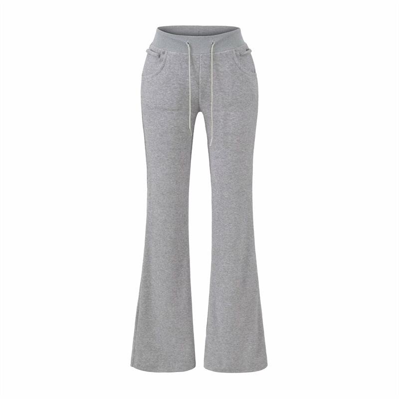 

Women s Loose Drape Micro-Flare Pants with Drawstring Waist - Comfortable, Versatile, Floor-Length Trousers for Spring and Autumn Large сірий колір