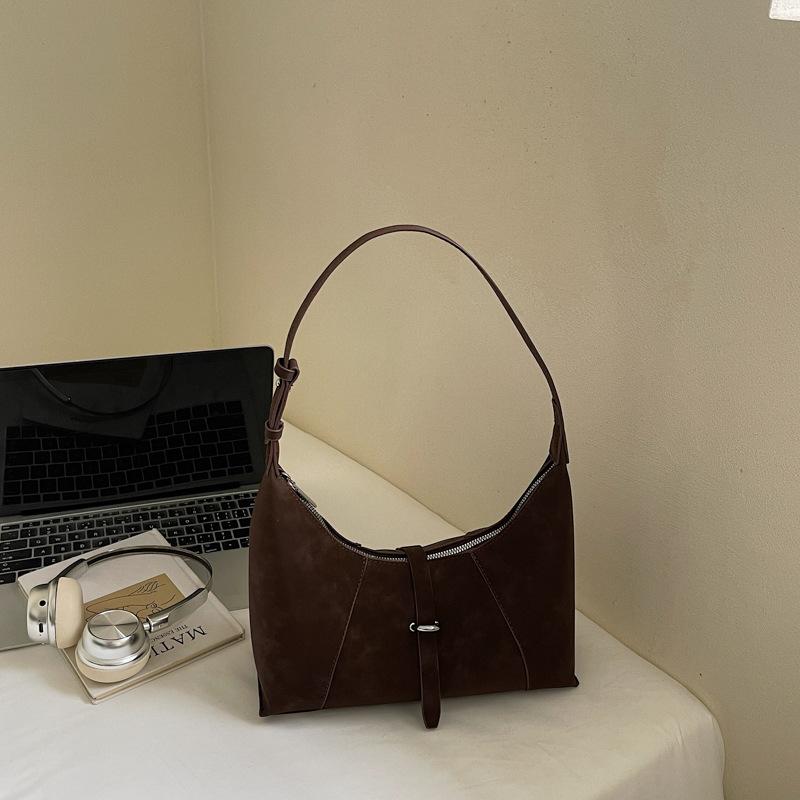 

2025 осень новая модная стильная сумка-тоут через плечо большой вместимости женская сумка популярный зарубежный стиль простая повседневная сумка темно-коричневого