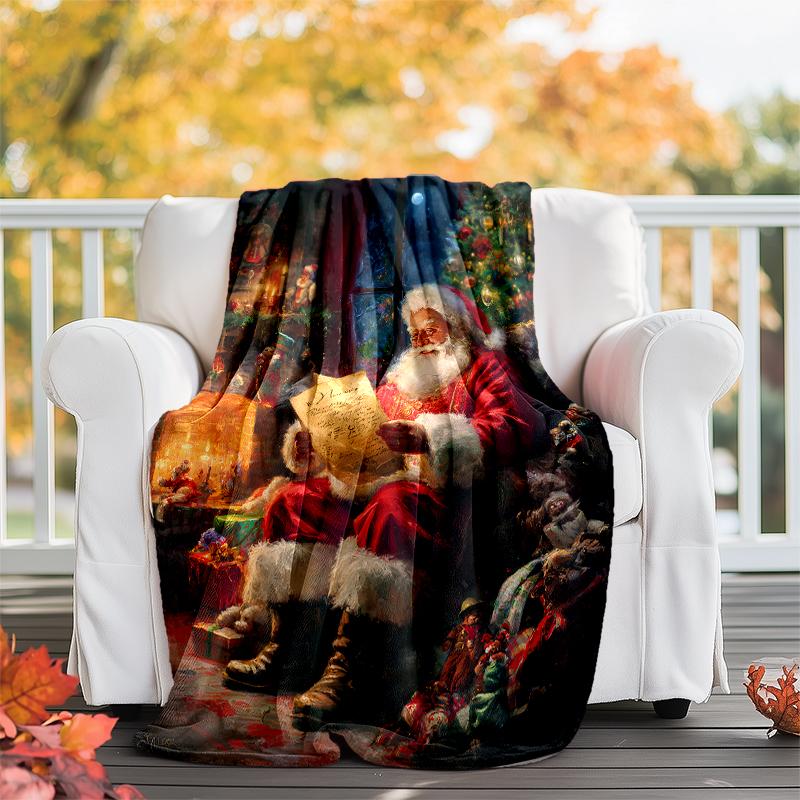 Christmas Santa Claus Theme Printed Blanket - Perfect for Couch, Bed, Travel & Outdoor Use | Machine Washable, Cozy & Durable.