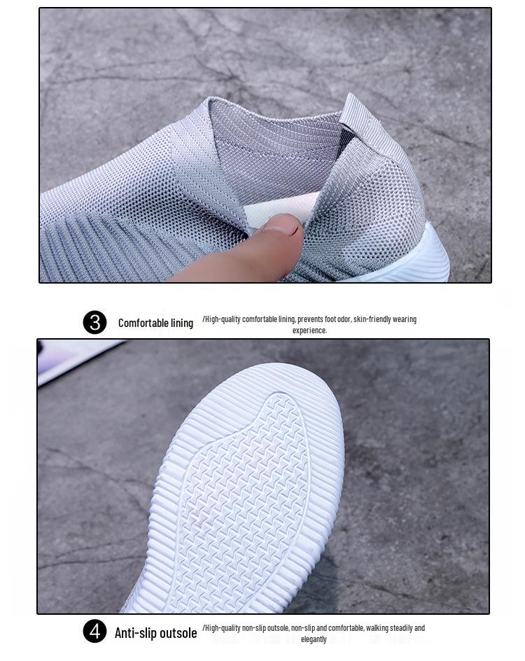 Women's Plus Size Flyknit Casual Running Shoes - Breathable Low-Top Sock Sneakers