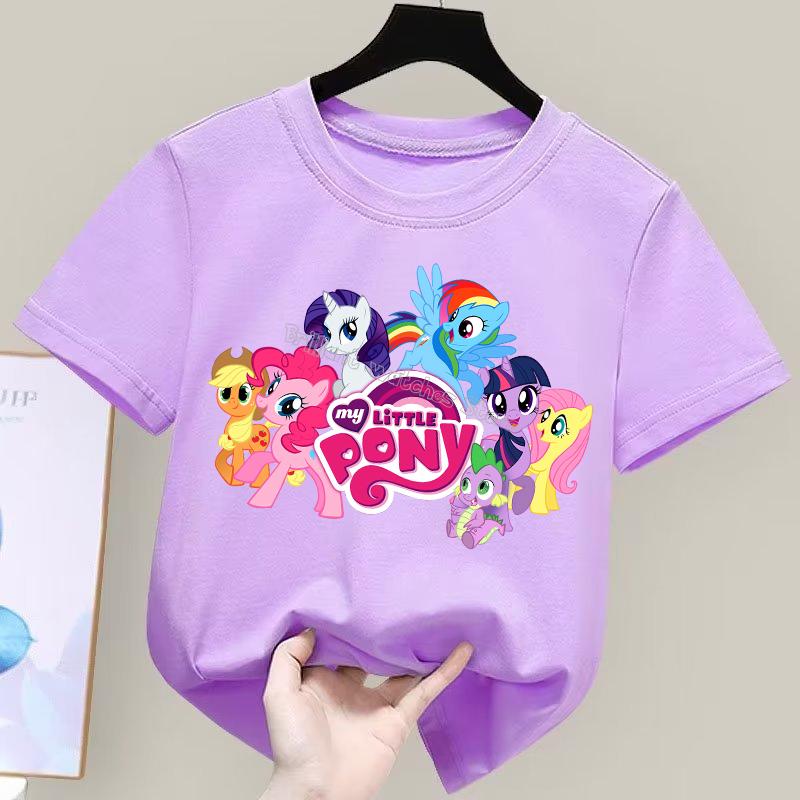 My Little Pony T-shirt for Children Cartoon Partern Tee Top New Boys Girls Round Collar Clothes Kids Anime Cotton Clothing Gift