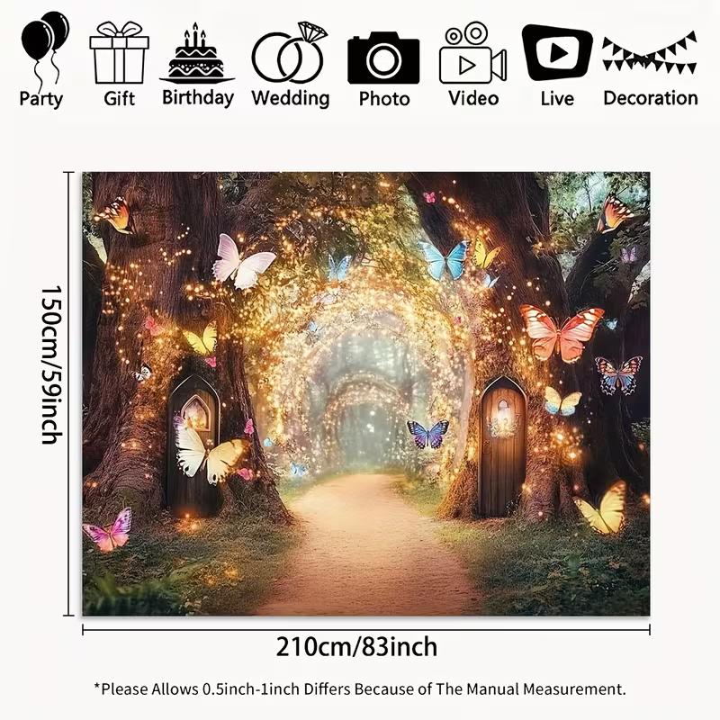 

2D Glowing Forest Tapestry, Magical Tree Path with Butterflies & Lights Background Cloth 47.2x31.5inch/120*80cm