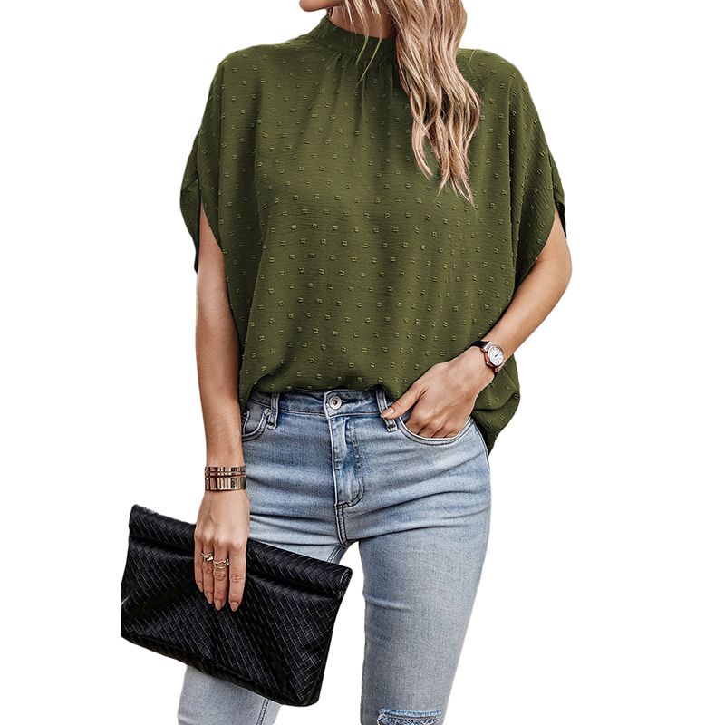 

Fashion Commuter s All-Matching Pure Color Chiffon Shirt Women 2025 Summer New Arrival Jacquard Small Dot Pullover Tops Women Green Size L fit (62.50 kg-70.00 kg