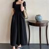Skinny French small black skirt summer slightly fat women's clothing short-sleeved dress large size MM Tibetan meat temperament new